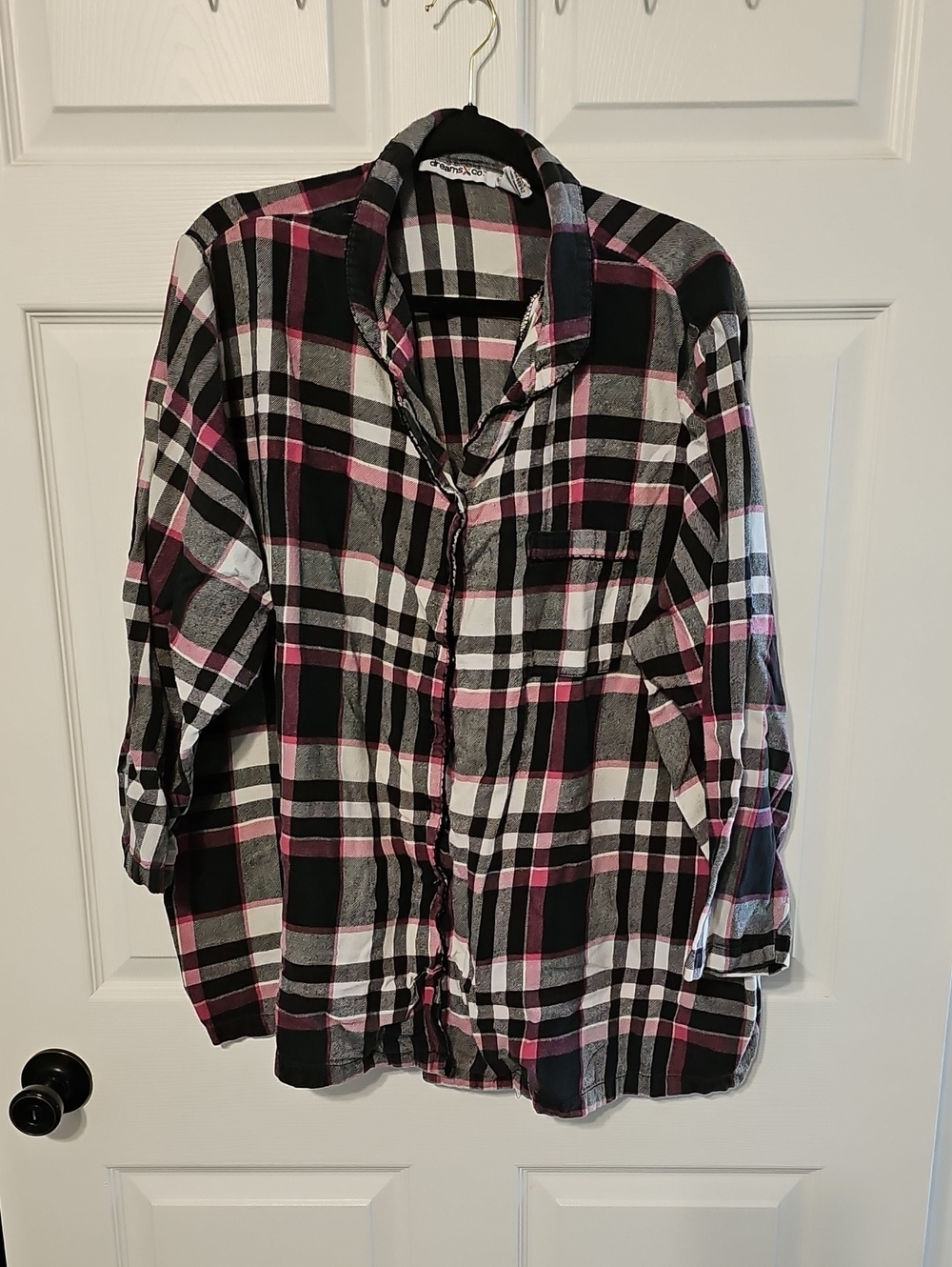 Women’s Plaid Button-Down Shirt - Black, White & Pink